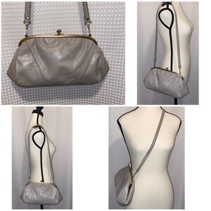 Women’s Vintage leather light gray 2in1 retro clasp clutch/ ‎ shoulder bag